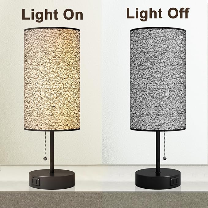 YIDPU Table Lamp for Bedroom,Nightstand Lamp for Bedside with AC Outlets,Adjustable 3color LED Light Desk Lamp for Home Decor,Included Bulb and Lamp Shade (Black-OnlyAC, 2PCS)
