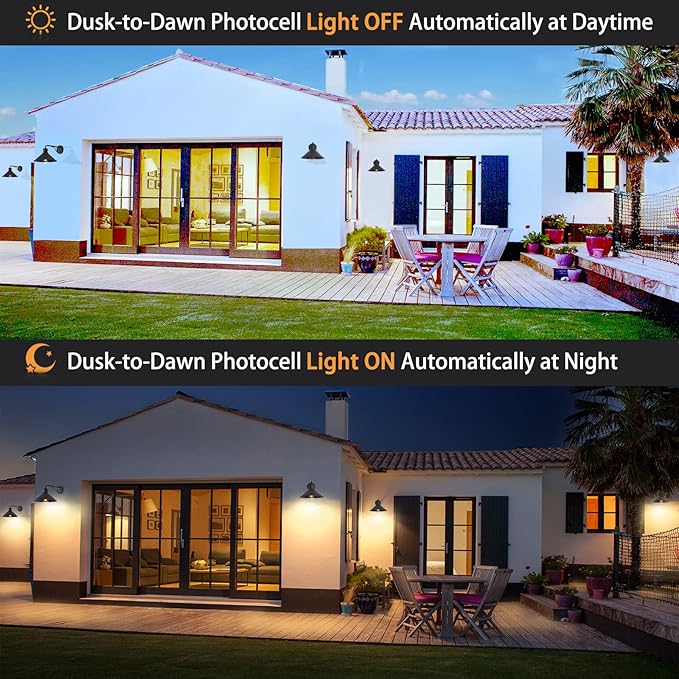 Outdoor Light Fixture for Porch and House, 12" Exterior Barn Light with Dusk to Dawn Black Classic Light Fixture for Farmhouse (Set of 2)