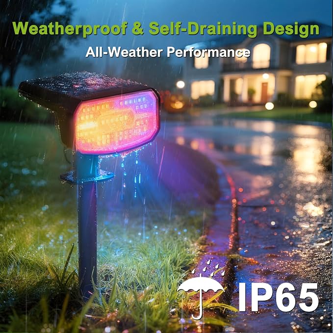 DAMINY Color Changing Solar Spot Lights 9 Lighting Modes,Outdoor Waterproof IP65,Multicolor RGB Spotlight for Gardens,Porches,Landscape,Yard Deconrations-8 Pack