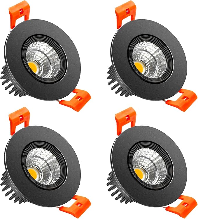 LightingWill 2inch LED Dimmable Downlight, 3W COB Recessed Ceiling Light, Natural White 4000K-4500K, CRI80, 25W Halogen Bulbs Equivalent, Black (4Pack)