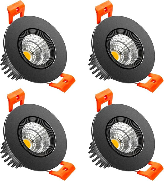 LightingWill 2inch LED Dimmable Downlight, 3W COB Recessed Ceiling Light, Natural White 4000K-4500K, CRI80, 25W Halogen Bulbs Equivalent, Black (4Pack)
