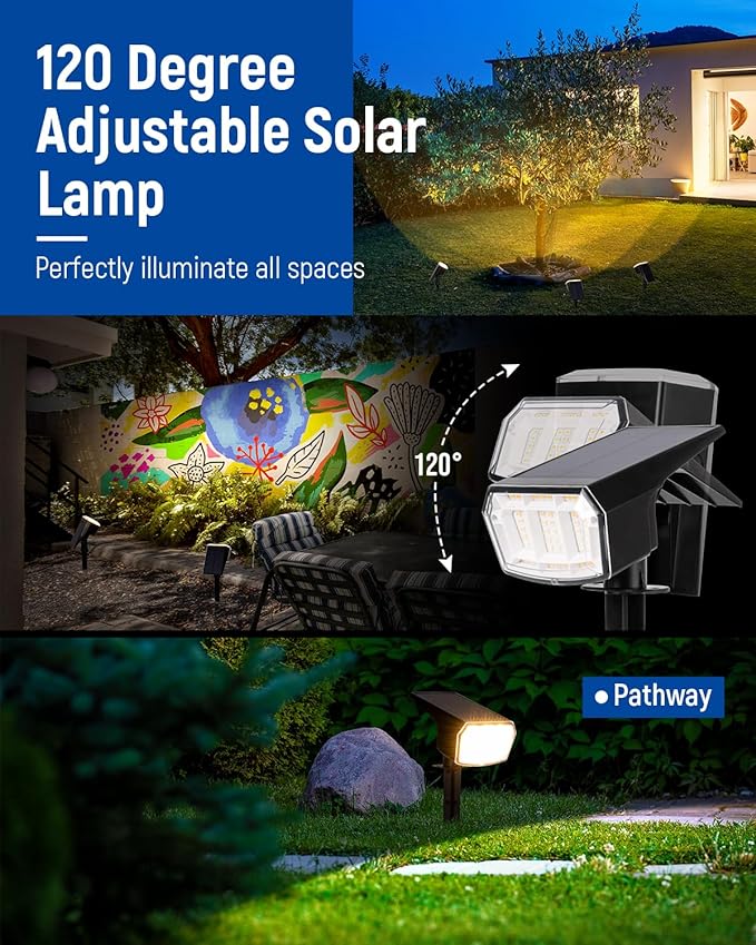 AUDERWIN Solar spotlights Outdoor 63 LED 3 Lighting Modes, IP65 Waterproof Lighten Yard Garden House Garage Pathway for Christmas Decorations-8 Pack