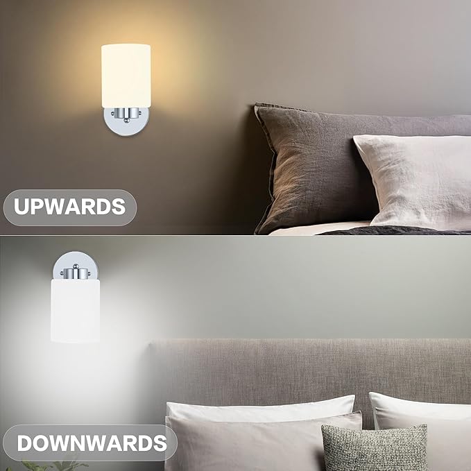 Frosted Wall Sconce Set of Two,Chrome Sconce Bathroom Lighting,Modern Chrome Vanity Light,Mid-Century Vanity Sconces for Bathroom,Livingroom,Kitchen