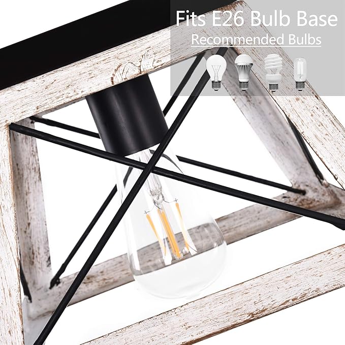 Luupyia Farmhouse Ceiling Light Fixture Semi Flush Mount, One-Light Square Farmhouse Chandelier Lighting, Rustic Island Overhead Fixtures for Dining Room Entryway Living Room Beige