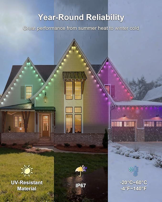 XINKAITE 500ft Permanent Outdoor Lights for House, 2025 Eave Lighting with App/Remote Control, IP67 Waterproof smartlight for Christmas, Halloween, Holiday, Party, Daily(2 Rolls 250FT)