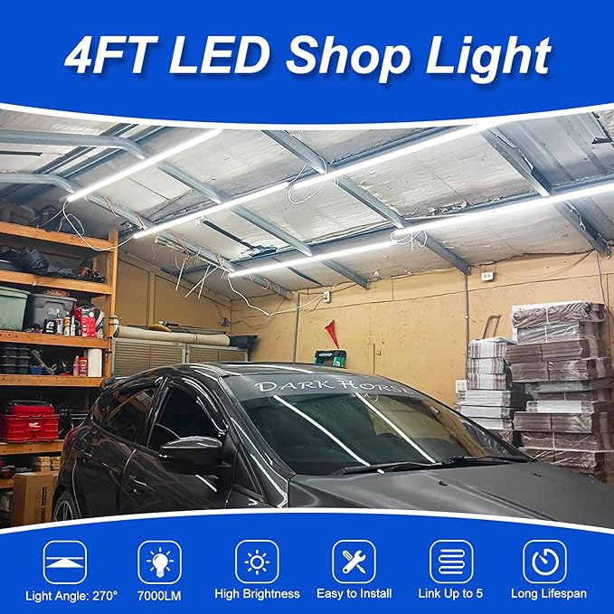 Led Shop Lights,4FT LED Light 50W 6500K 7000LM Led Daylight,Garage Light Linkable Clear Cover Integrated V-Shape for Garage Warehouse Workbench Workshop(10-Pack)