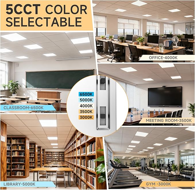 6 Pack 1x4 LED Flat Panel Light Drop Ceiling Office Fixture,Surface Mount Drop Ceiling Fixture,5040LM, 20W/25W/30W/35W/40W Selectable,3000K/3500K/4000K/5000K/6500K 5CCT,Dimmable (0-10V),ETL Listed