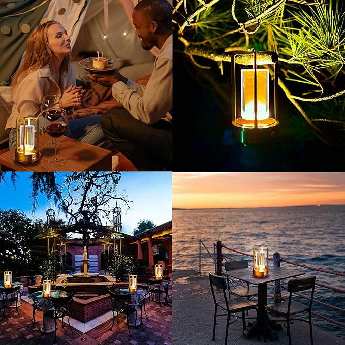 Portable Metal Table Lamp, 4000 mAh Rechargeable Outdoor Table Lights, 3 Color Stepless Dimmable Cordless Table lamp for Patio, Camping, Coffee Samll Desk Lamp for Indoor/Outdoor (Silver)