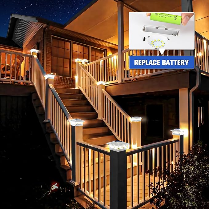 VOLISUN Solar Post Cap Lights Outdoor 4x4/6x6 Wooden/Vinyl Fence Cap Lights for Patio/Garden,Warm White with 2 Lighting Modes Waterproof,ABS Shell Lens White (6 Pack)