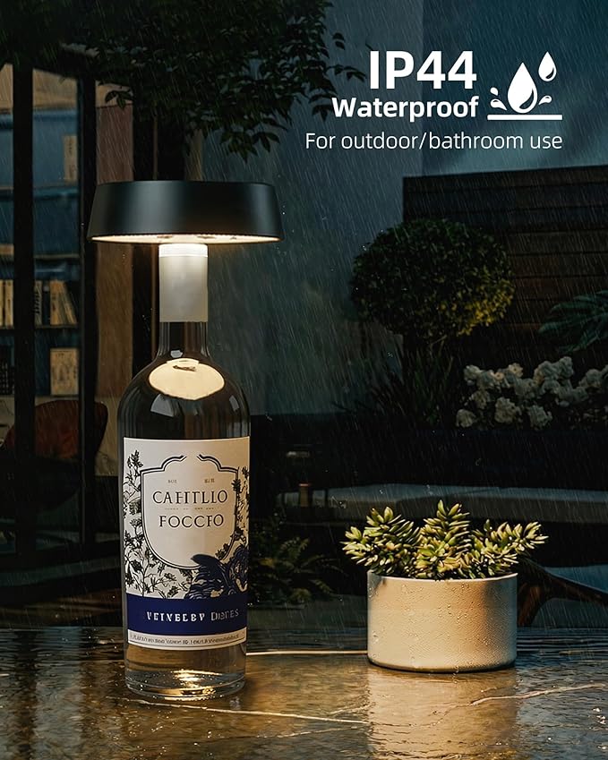 Wireless Bottle Lamp Shade, Rechargeable Wine Bottle Lights for Liquor Bottles, RGB, Touch Control 3 Color Temperatures, Dimmable, Outdoor Waterproof, Restaurant & Home Bar Décor, Gift, Black 1Pc