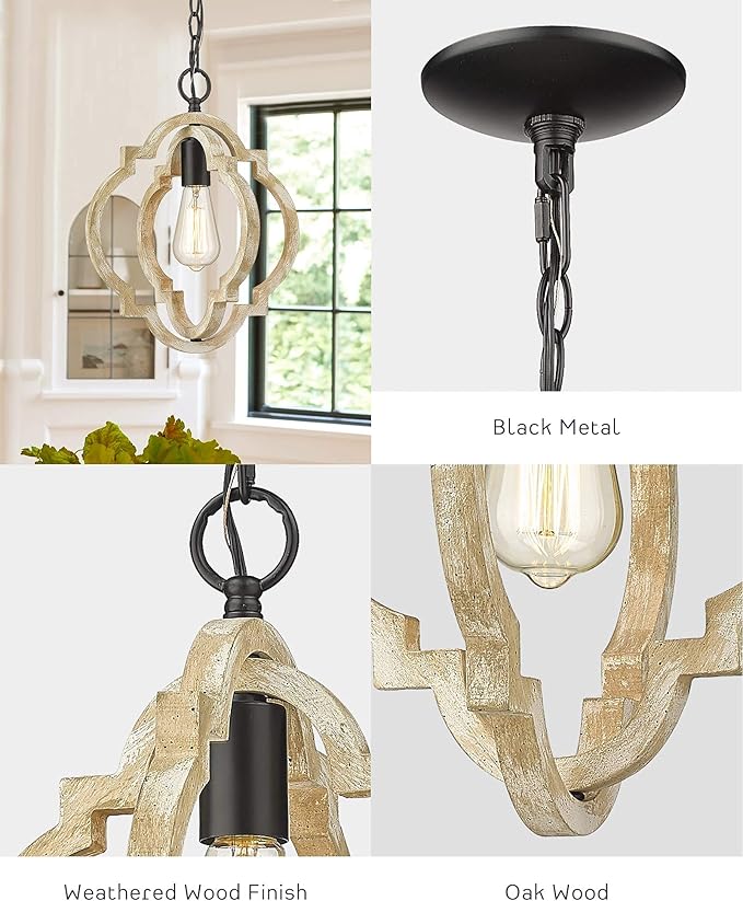 2Pack Wood Pendant Lights Kitchen Island, Farmhouse Pendant Lighting Fixtures, Adjustable Height Hanging Pendant Lights for Foyer, Dining Room, Entryway