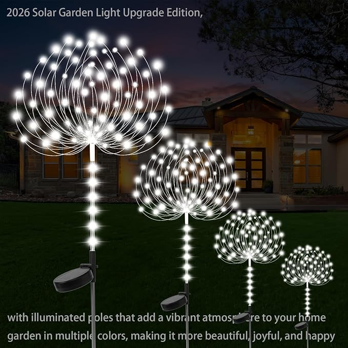 Garden Decor Solar Lights Outdoor,155LED 8 lighting modes pole light Waterproof White Solar Garden Lights for Christmas, Halloween Decoration,Yard, Patio, Porch,Flower Pot,Pathway (2Pack)