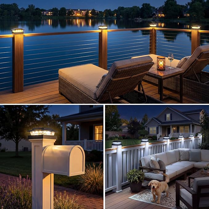 kolpop 4x4 Solar Post Cap Lights Outdoor 4Pack- 3 Color Temperatures& 2 Level Brightness, IP65 Waterproof, 16 LED Black Fence Deck Post Light Solar Powered Only for 4×4/3.5×3.5 Wood/Vinyl Posts