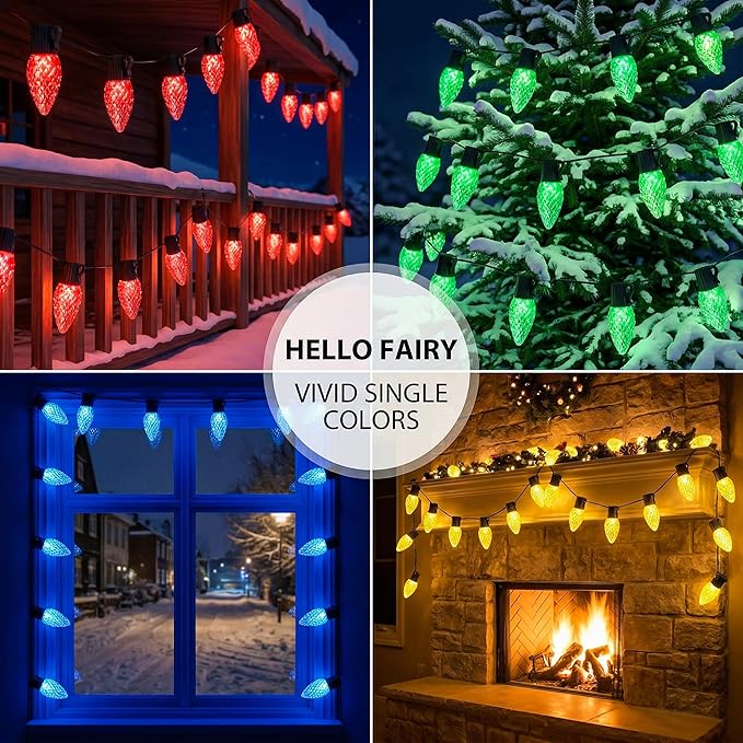 HOLILLUMA Smart C9 Christmas Lights Outdoor, 78FT 100LED RGB Color Changing String Lights, App&Remote Control, Music Sync, Connectable LED Christmas Tree Lights for Outdoor House Holiday Decoration