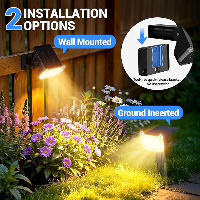 Solar Spot Lights Outdoor Waterproof IP65, 6 Pack Solar Lights Outdoor Larger LEDs 2 Lighting Modes, 2 in 1 Solar Powered Landscape Spotlights for Outside Yard Wall Pathway, Warm White