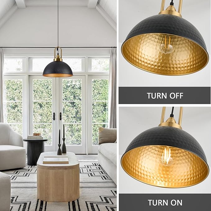 Black Pendant Lights Kitchen Island Industrial Adjustable Height Vintage Farmhouse Dome Hanging Light Fixtures for Barn, Dining Room 1 Pack