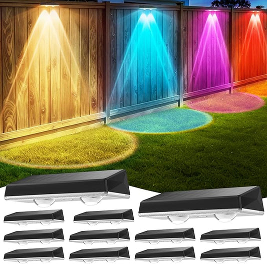 Solar Fence Lights Outdoor, 12-Pack Fence Lights Solar Powered Waterproof IP67 with 8 Color Modes, Dusk to Dawn Auto-Work Solar Lights for Wall, Patio, Garden, Backyard