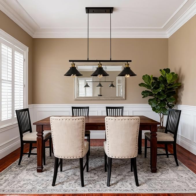 3-Light Kitchen Island Pendant Light Fixture, Farmhouse Linear Hanging Lighting, Industrial Chandelier with Matt Black Finish for Kitchen, Bar, Dining Room, Pool Table