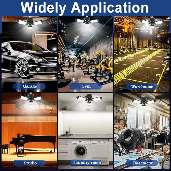LED Garage Light, 80W 8000 Lumen Ceiling Lights with 3 Adjustable Panels, E26/E27 6500K Daylight Light Bulb Fixture LED Lights for Garage, Barn, Attic Workshop Bay Light (80W 4Pack)