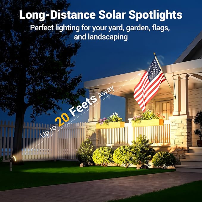 Solar Spot Lights Outdoor Waterproof IP65, 4 Pack Solar Lights Outdoor Larger LEDs 2 Lighting Modes, 2 in 1 Solar Powered Landscape Spotlights for Outside Yard Wall Pathway, Warm White