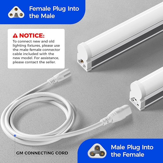 Barrina T5 4FT LED Shop Light, 2 Pcs Power Cords 6500K Super Bright White 2200lm 20W Utility Light Fixture, Ceiling Commercial Bay Light for Workshop Garage, Corded Electric with ON/Off Switch, 6 Pack