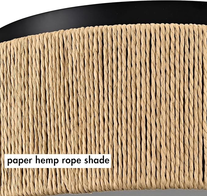 YUBOLE Woven Ceiling Light 3-Light Bohemian Flush Mount Ceiling Light with Paper Hemp Rope Drum Shade for Bedroom Hallway Bathroom Dining Room-Black & Brown