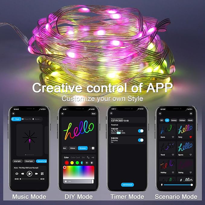 VIPMOON Fairy Lights Color Changing 2Pack, 33 ft 100 LED Twinkle String Lights with Remote & APP Control, USB Powered & IP65 Waterproof, Christmas Tree Lights Decoration for Bedroom Holiday Party