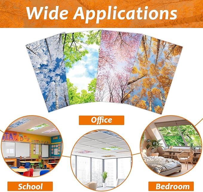 8 Pcs Fluorescent Light Covers with 80 Magnets Decorative for Classroom Ceiling Light 4 x 2 Feet Magnetic Light Covers Filter Easy Install for Office Hospitals & Home Drop Ceiling Supplies (Season)