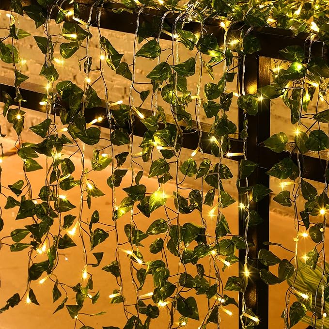 Unittype 15 Pcs 6.6 ft 300 LED Fake Ivy Vines with Lights for Bedroom String Fairy Light Curtain Artificial Hanging Vines Plant Garland with Light for Wall Outdoor Indoor Decor(Ivy Leaf)