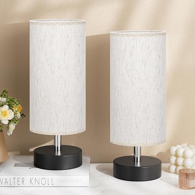 PartageiZ Small Table Lamp for Bedroom Set of 2 - Bedside Lamps for Night Stands, Minimalist Nightstand Light Lamp, Desk Lamps for Reading Room, Kids Room, Living Room, Office, Dorm