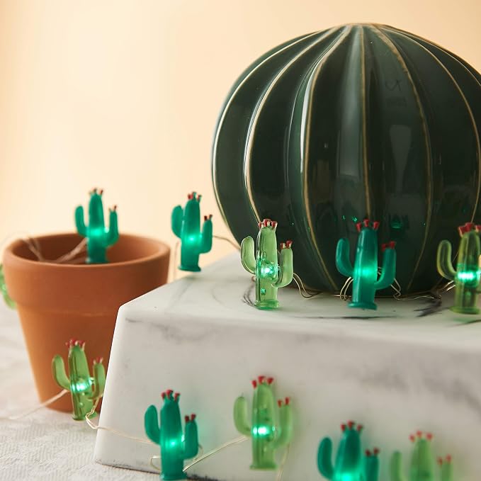 MIYA LIFE Cactus String Lights Battery Operated with Remote Green Acrylic Cactus Lights for Summer Tropical Decor