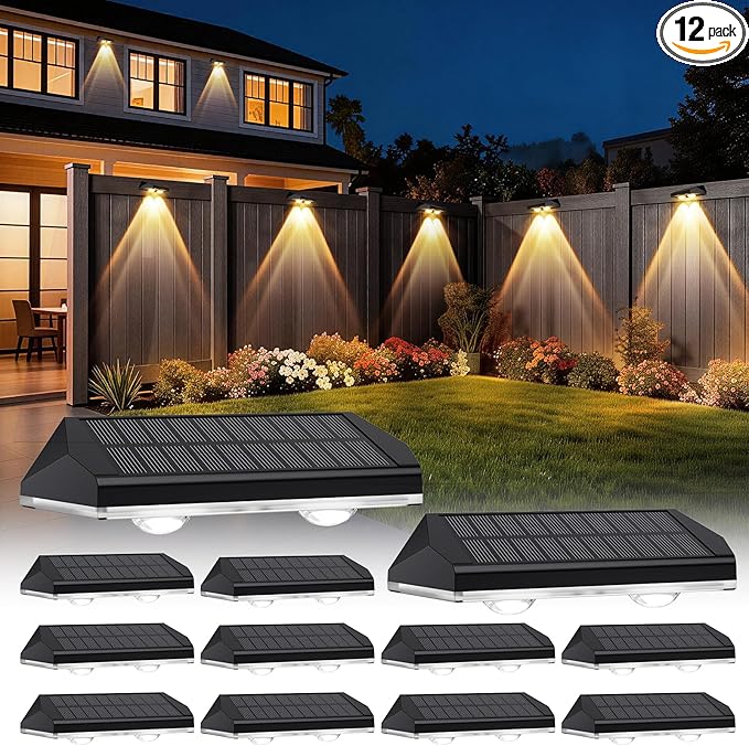 AUDLES Fence Lights Solar Powered, 12 Pack 3 Color Temp LED Solar Fence Lights Outdoor, IP65 Waterproof Landscape Step Lights for Backyard, Patio, Railing, Garden, Yard, Home Improvement