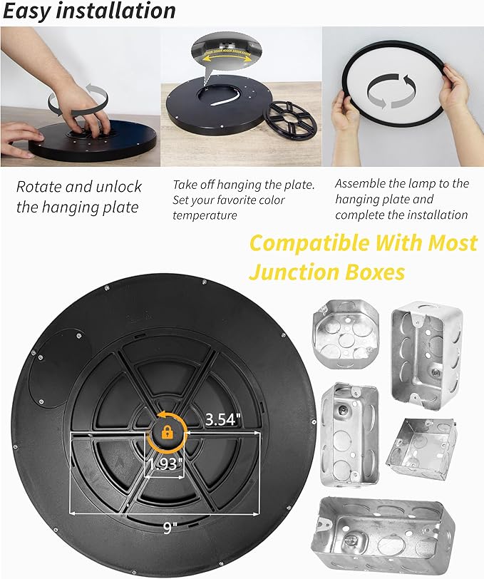 1Pack 16 Inch Dimmable LED Flush Mount Ceiling Light Panel,32W 3480LM,3000K/4000K/6000K CCT Selectable,Ultra Thin Round Black Ceiling Light Fixture for Hallway Kitchen Bedroom Home Office Bathroom