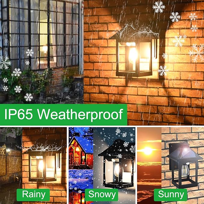 CYHKEE Solar Powered Wall Lanterns Outdoor with 3 Modes, Dusk to Dawn Motion Sensor LED Sconce Lights Waterproof, Exterior Front Porch Security Lamps Wall Mount Patio Fence Decorative Light Fixtures