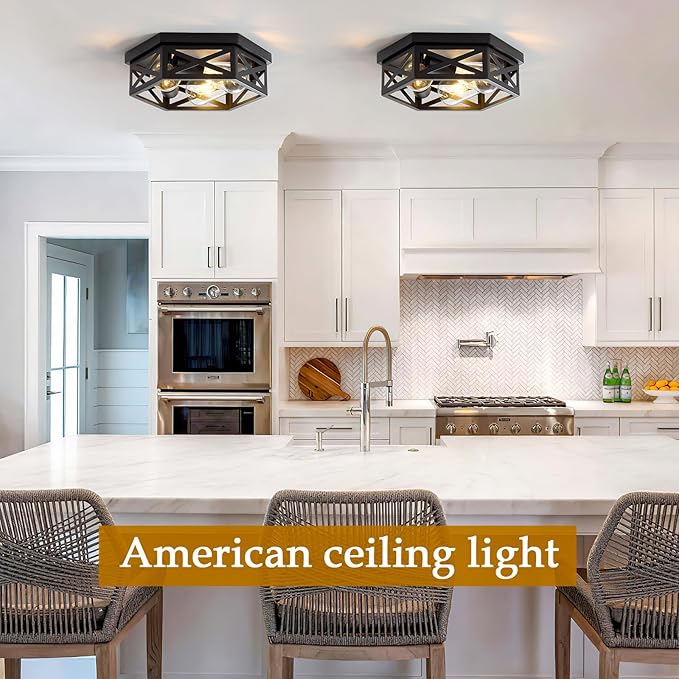 13 inch Black Flush Mount Ceiling Light Fixture,3-Light Hallway Light Fixtures Ceiling Mount for Kitchen Farmhouse Bedroom 2 Pack