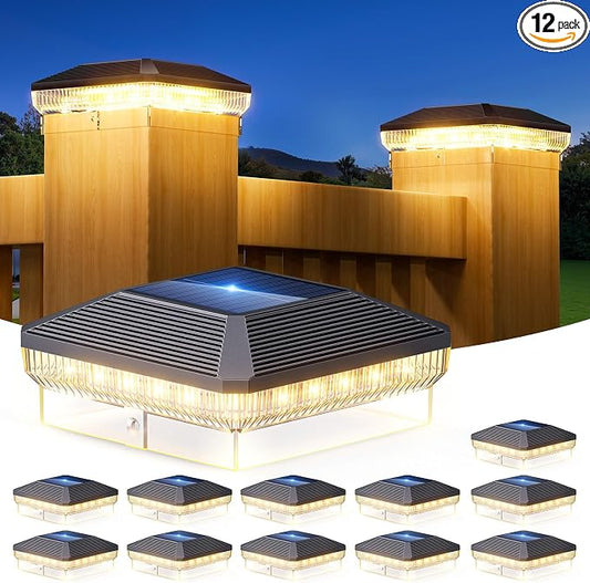 12 Pack 4x4 Solar Post Cap Lights with 3 Modes, 40 LEDs Fence Post Solar Lights Outdoor Waterproof, 30 Lumens Fence Deck Post Lights Solar Powered for 4x4 3.5x3.5 Vinyl Wooden Posts