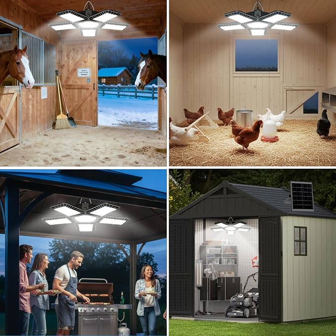 Solar Shed Light Indoor Outdoor, Upgrade Large 267LED Solar Powered Motion Sensor Pendant Light Works Day & Night, Solar Indoor Light with 2 Lighting Modes + Timer & Remote for Shed Gazebo Garage Barn