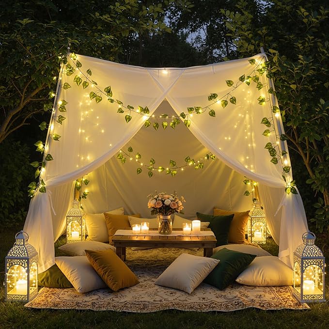 DomeStar 40Ft 120 LED Pothos Vines String Lights with Remote, Fairy Lights with Artificial Greenery Vines for Bedroom, Dorm, Wall, Wedding, Party, Indoor Outdoor Holiday Home Decor