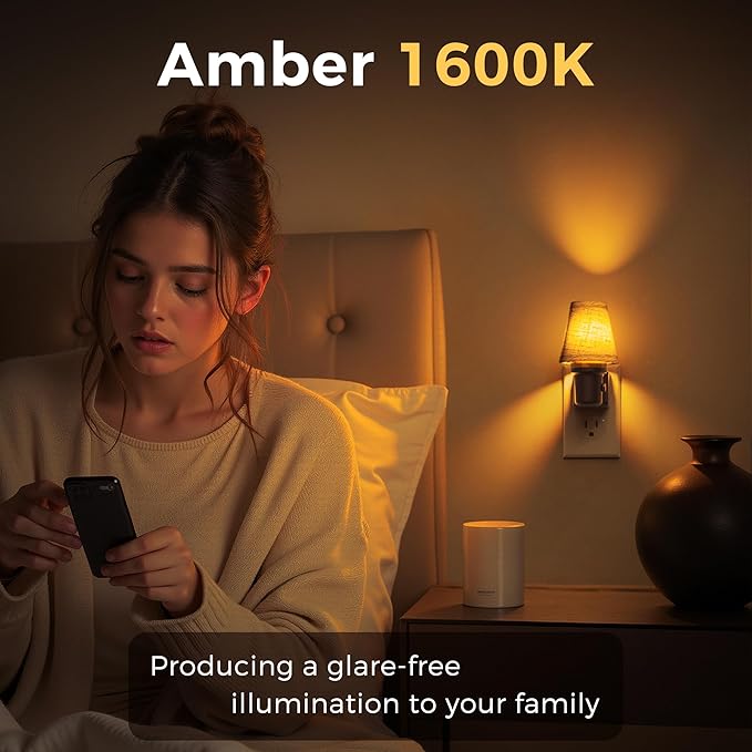 L LOHAS LED Night Lights Plug into Wall, Linen Fabric Round Platform Decor Night Light, Dusk to Dawn Sensor Vintage Nightlight, Amber Warm 0-100LM Dimmable, for Bedroom Living Room Hallway