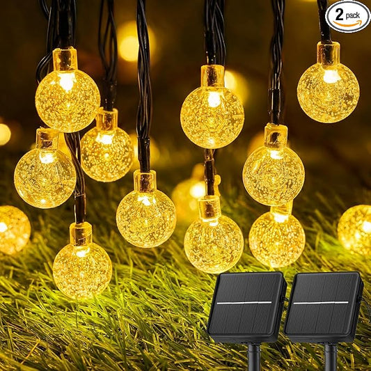 Brightown Solar String Lights Outdoor Waterproof, 2 Pack Total 120 LED 73 FT, Solar Powered Patio Lights with 8 Lighting Modes for Garden Yard Porch Wedding Party Decor (Warm White)
