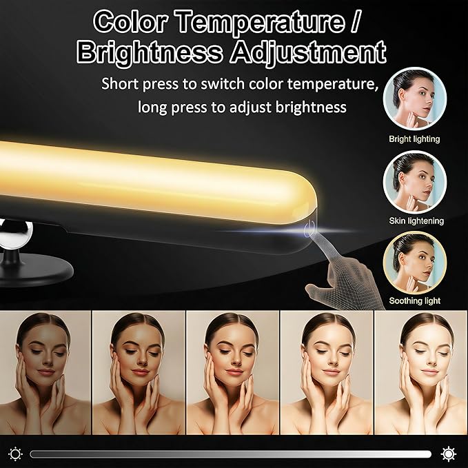 Benreom Wireless Vanity Lights for Mirror, Rechargeable Battery Operated Stick on Lamp, Adjustable Makeup Light, Cordless Magnetic LED Bar Renter Friendly Lighting Decor Gift, Black