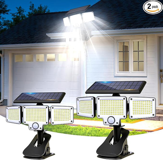 LUHLEE Clip On Solar Lights Outdoor, 275 LED 3000LM Solar Motion Lights with Remote Control, 3-Head Security Lights, IP65 Waterproof Solar Flood Lights for Deck, Garage & Outdoor Area Lighting (2)