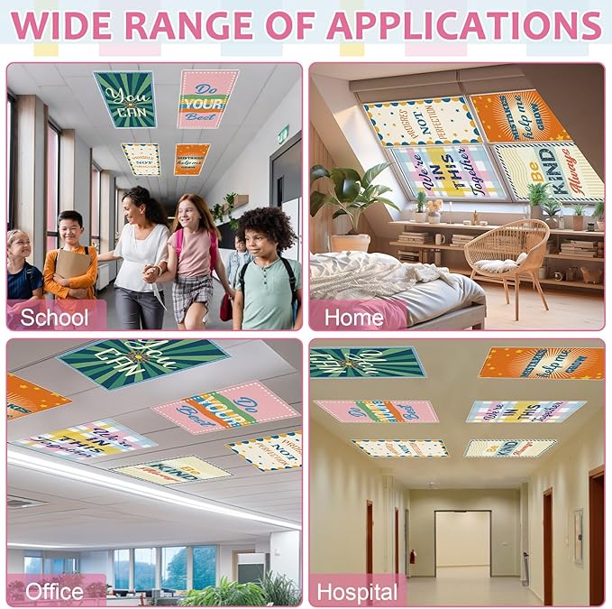 QOUBAI 6 Pcs Fluorescent Light Covers,4 x 2 Ft Magnetic Light Filters Inspirational Fluorescent Lights Shade Easy Install for Classroom Office Library Hospital Home Ceiling Positive