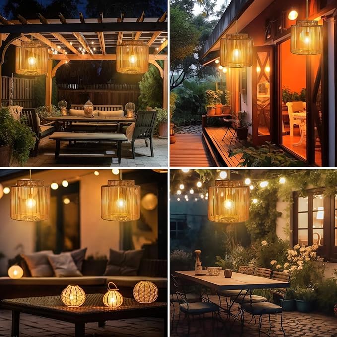 Solar Pendant Light Outdoor Hanging Lantern Solar Outdoor Chandelier with Remote Dimmable Waterproof Lantern Chandelier for Porch Patio Gazebo Garden Yard Decoration