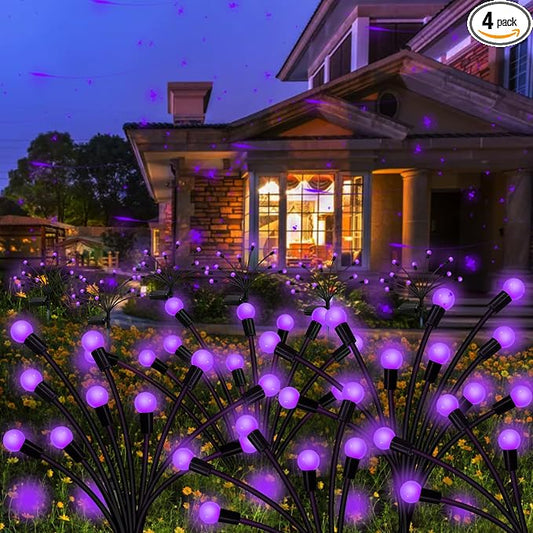 Kohlrabi Solar Garden Lights Outdoor, 4 Pack 32 LED Solar Purple Firefly Lights Waterproof, Sway by Wind, Halloween Swaying Light for Yard Patio Backyard Garden Planter Flower Bed Pathway Decoration