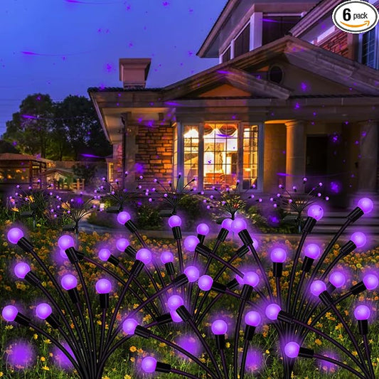 Kohlrabi Solar Garden Lights Outdoor, 6 Pack 48 LED Solar Purple Firefly Lights Waterproof, Sway by Wind, Halloween Swaying Light for Yard Patio Backyard Garden Planter Flower Bed Pathway Decoration