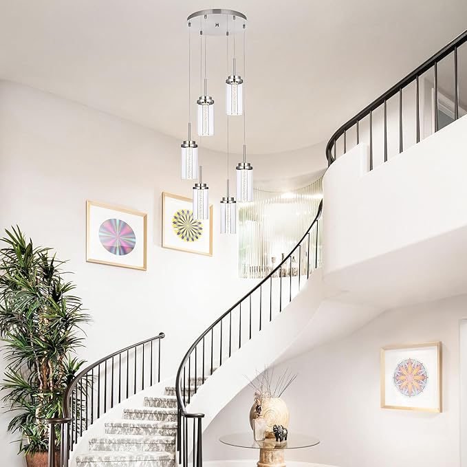 MELUCEE 6-Light Modern LED Pendant Light Fixtures with 3000K-6000K Adjustable Color Temperature Brushed Nickel Kitchen Pendant Lights Ceiling Hanging Chandeliers for Dining Room Kitchen Island