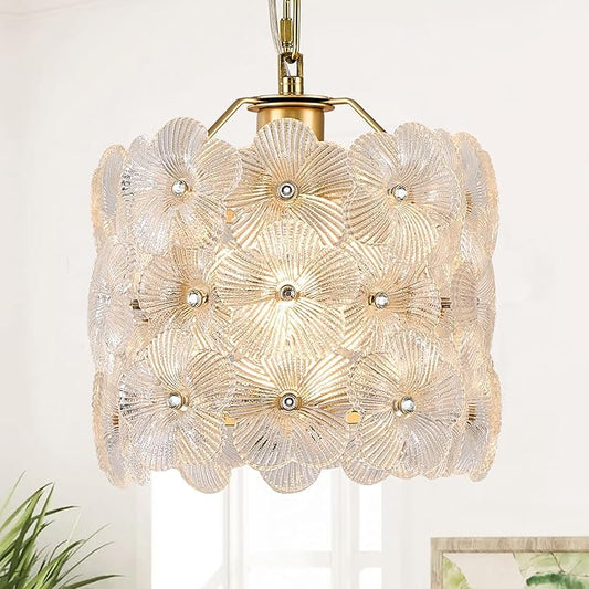 Gold Glass Pendant Light 1-Pack Modern Flower Small Ceiling Pendant Lighting 1-Light for Kitchen Island Sink Dining Room Bedroom Entryway Hallway, E26