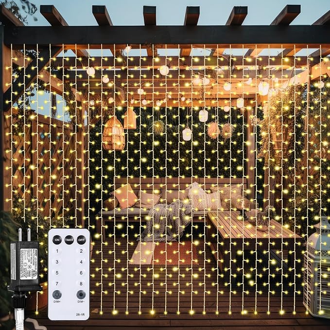 Aurelema 900 LED 30 x 9.5 Ft Christmas Curtain Lights 8 Modes Outdoor Fairy Lights with Remote Plug in Hanging String Fairy Light Waterproof for Bedroom Wall Window Backdrop Wedding Christmas Decor
