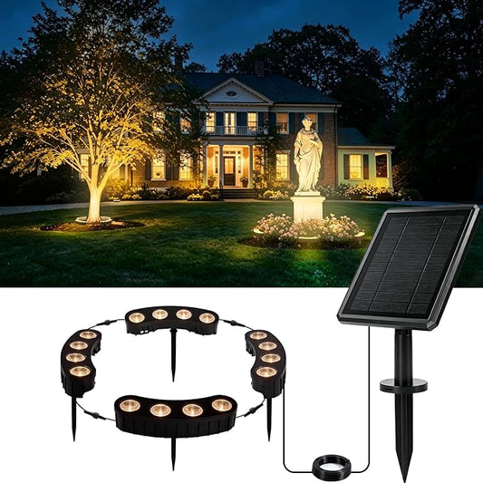 Sublume Solar Tree Lights Outdoor, Upgraded Landscape Lighting with 4000mAh Battery, Warm White LED Ring Palm Tree Lights, 3-in-1 (Stake/Tie/Hang), IP65 Waterproof Spotlights for Flag Pole, Garden